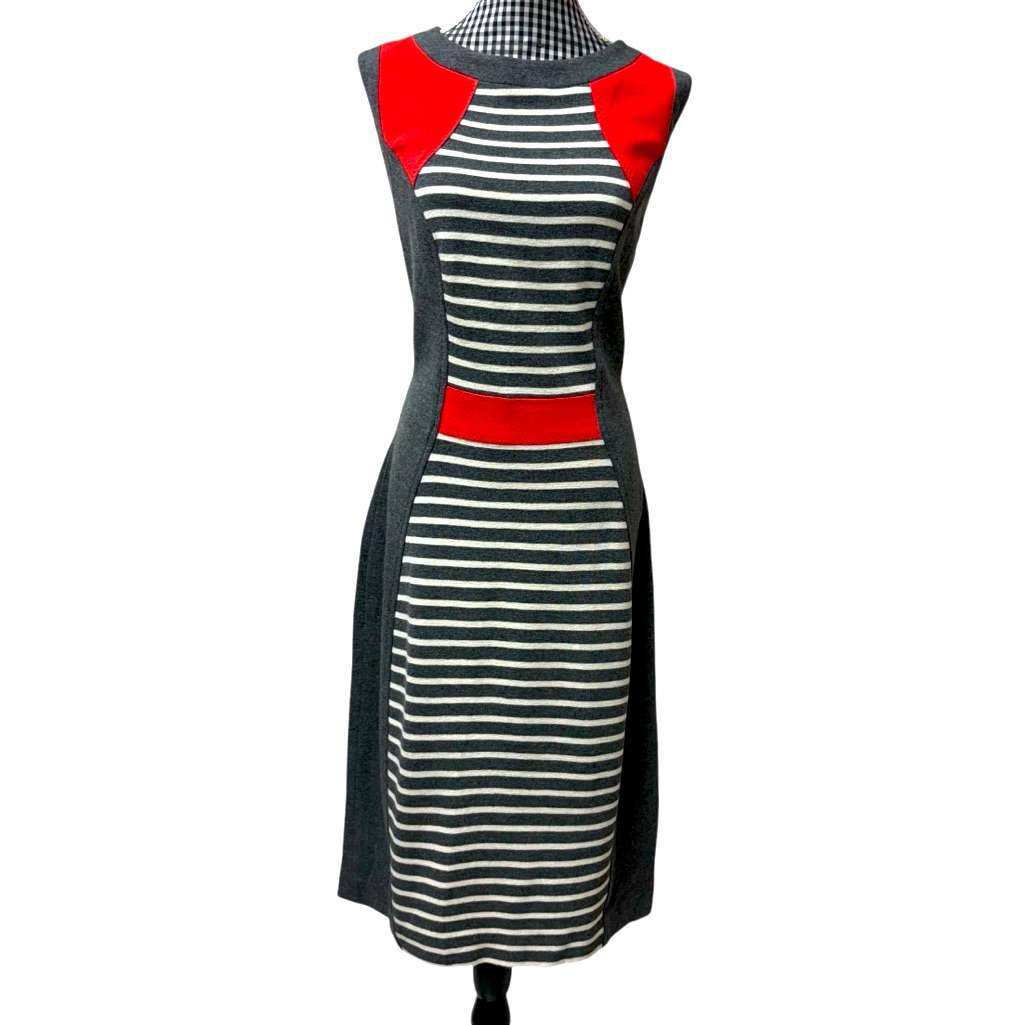 Yoana Baraschi Colorblock Striped Sleeveless Gray White Sheath Dress Nwt Medium